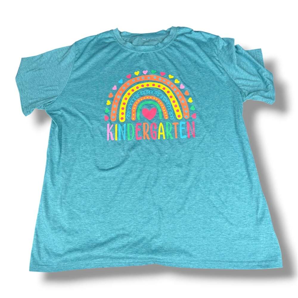 Kindergarten Rainbow Graphic T-Shirt Teal Size 2XL